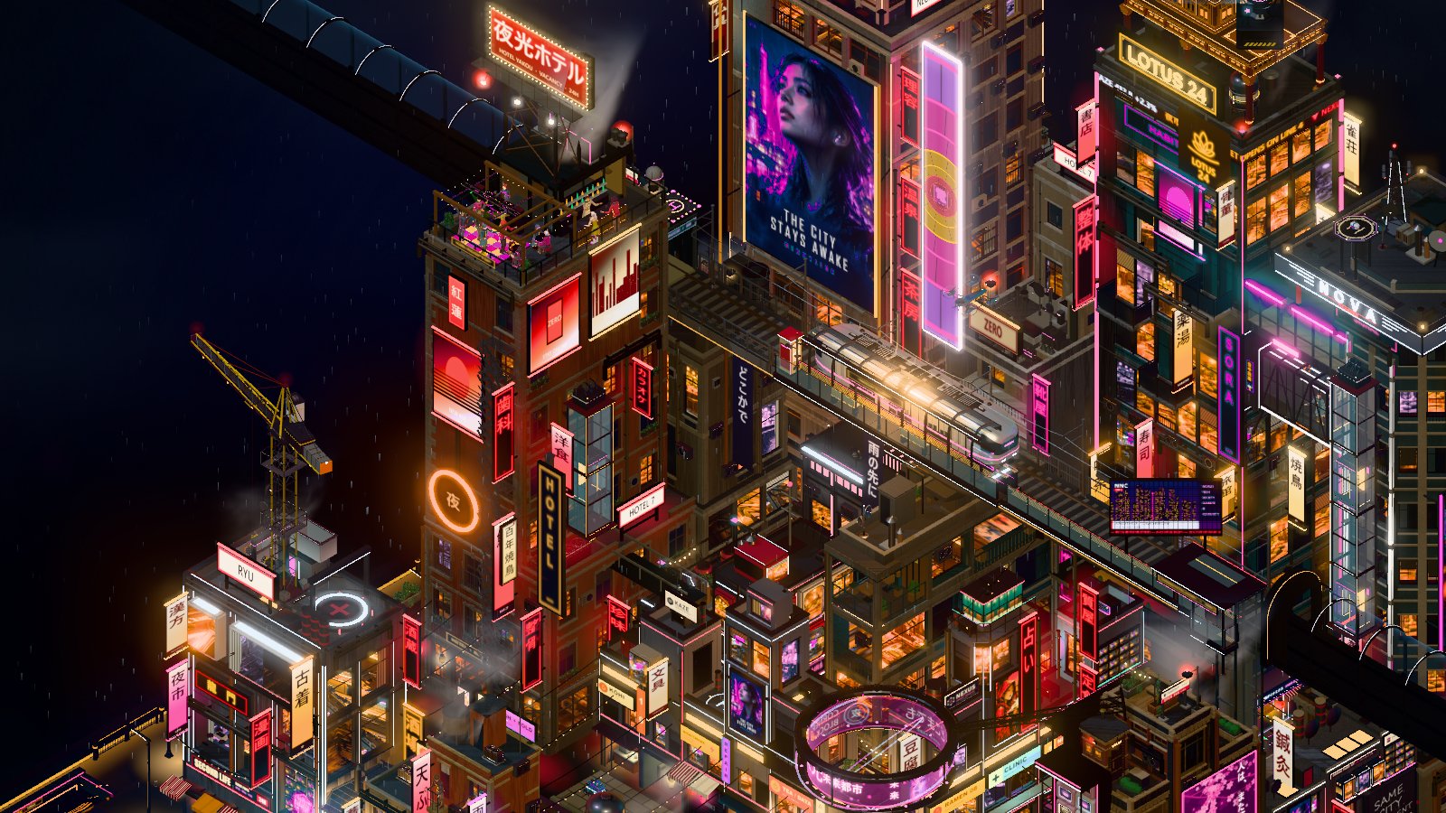 The district: a rain-soaked block at night